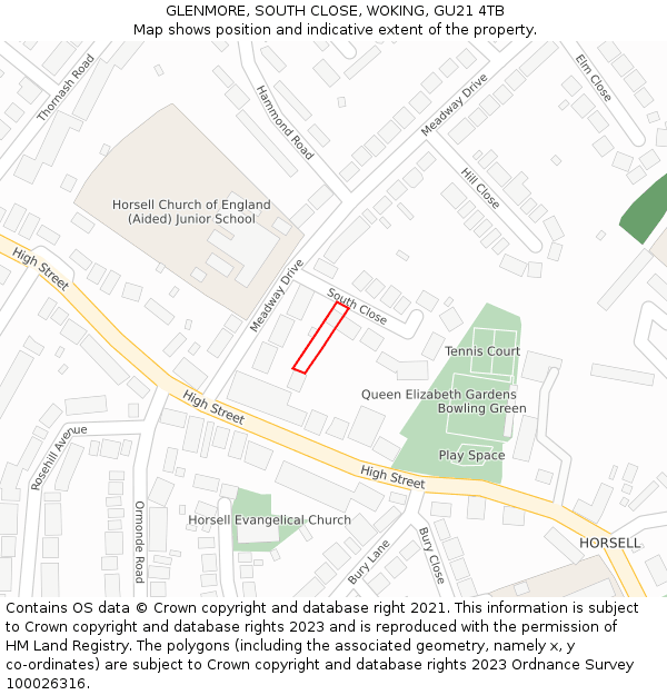 GLENMORE, SOUTH CLOSE, WOKING, GU21 4TB: Location map and indicative extent of plot