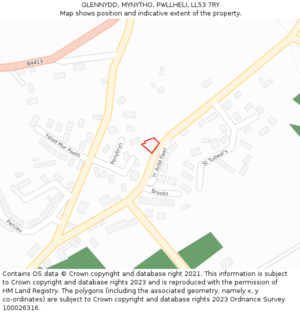 GLENNYDD, MYNYTHO, PWLLHELI, LL53 7RY: Location map and indicative extent of plot