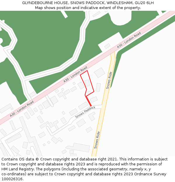 GLYNDEBOURNE HOUSE, SNOWS PADDOCK, WINDLESHAM, GU20 6LH: Location map and indicative extent of plot