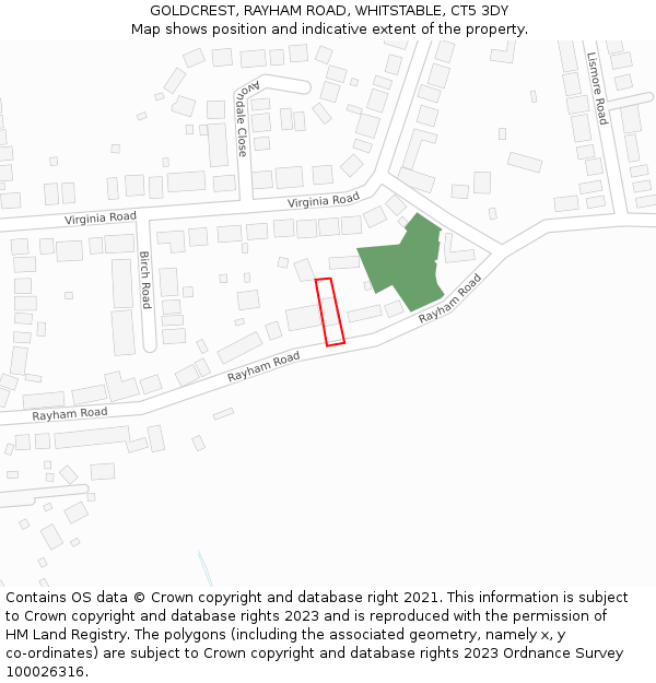 GOLDCREST, RAYHAM ROAD, WHITSTABLE, CT5 3DY: Location map and indicative extent of plot