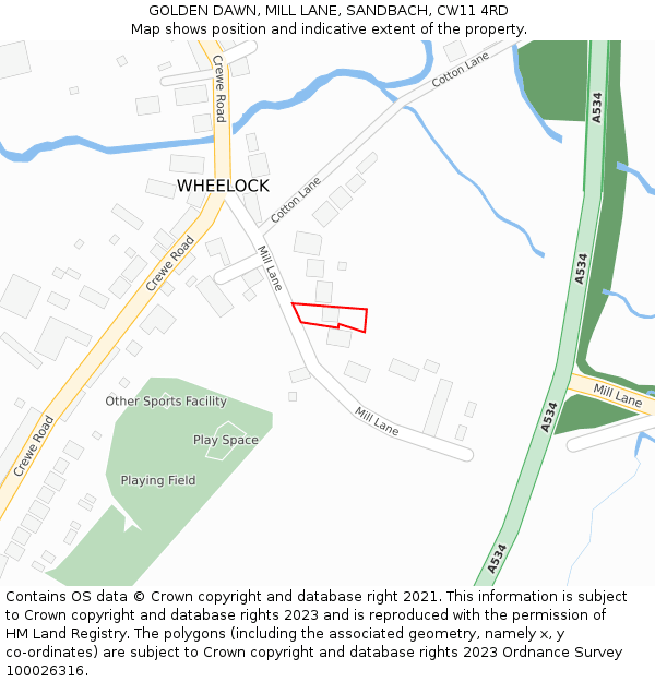 GOLDEN DAWN, MILL LANE, SANDBACH, CW11 4RD: Location map and indicative extent of plot