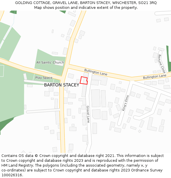 GOLDING COTTAGE, GRAVEL LANE, BARTON STACEY, WINCHESTER, SO21 3RQ: Location map and indicative extent of plot