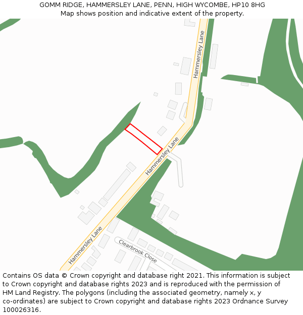 GOMM RIDGE, HAMMERSLEY LANE, PENN, HIGH WYCOMBE, HP10 8HG: Location map and indicative extent of plot