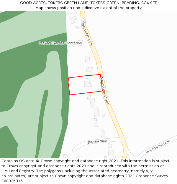 GOOD ACRES, TOKERS GREEN LANE, TOKERS GREEN, READING, RG4 9EB: Location map and indicative extent of plot