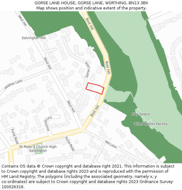 GORSE LANE HOUSE, GORSE LANE, WORTHING, BN13 3BX: Location map and indicative extent of plot