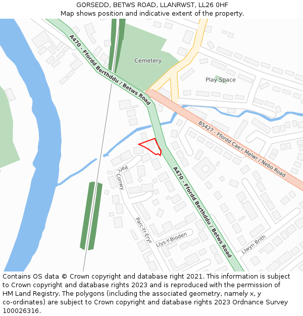 GORSEDD, BETWS ROAD, LLANRWST, LL26 0HF: Location map and indicative extent of plot