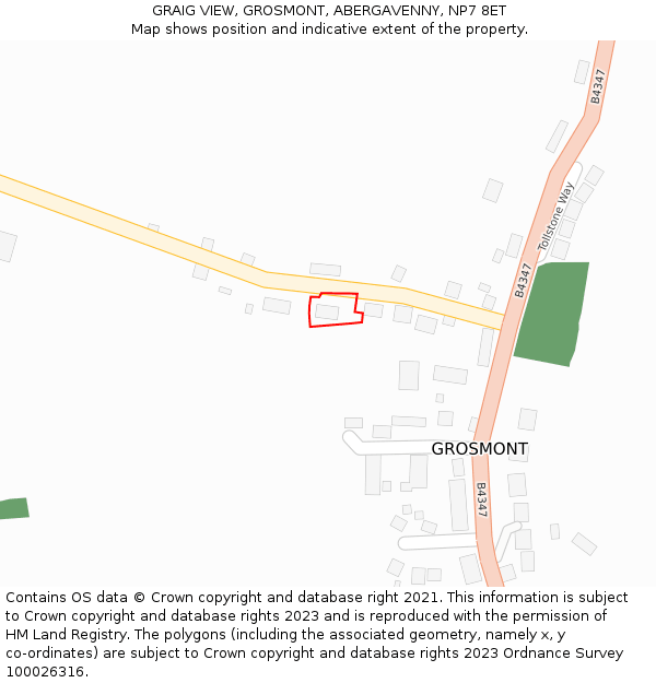 GRAIG VIEW, GROSMONT, ABERGAVENNY, NP7 8ET: Location map and indicative extent of plot