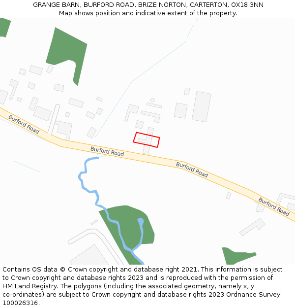 GRANGE BARN, BURFORD ROAD, BRIZE NORTON, CARTERTON, OX18 3NN: Location map and indicative extent of plot