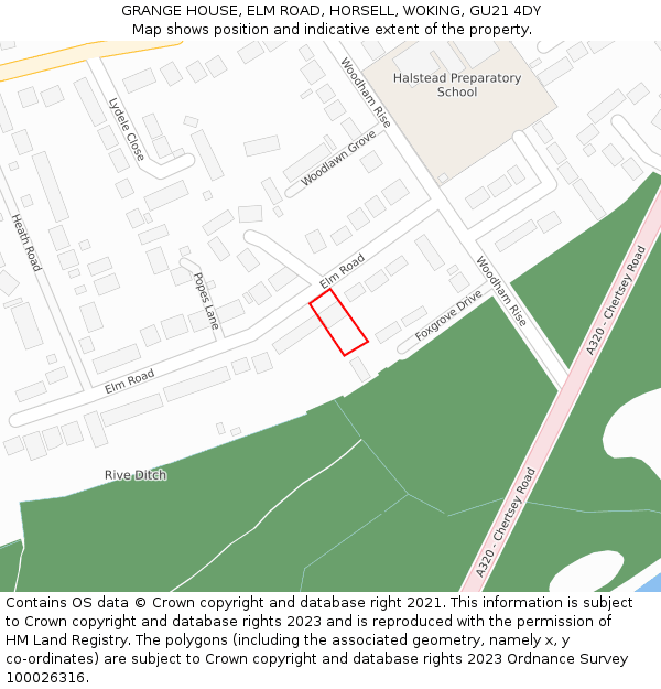 GRANGE HOUSE, ELM ROAD, HORSELL, WOKING, GU21 4DY: Location map and indicative extent of plot