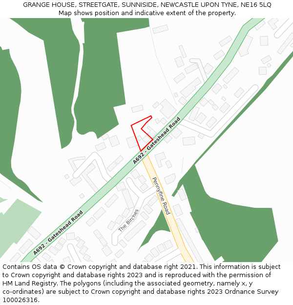 GRANGE HOUSE, STREETGATE, SUNNISIDE, NEWCASTLE UPON TYNE, NE16 5LQ: Location map and indicative extent of plot