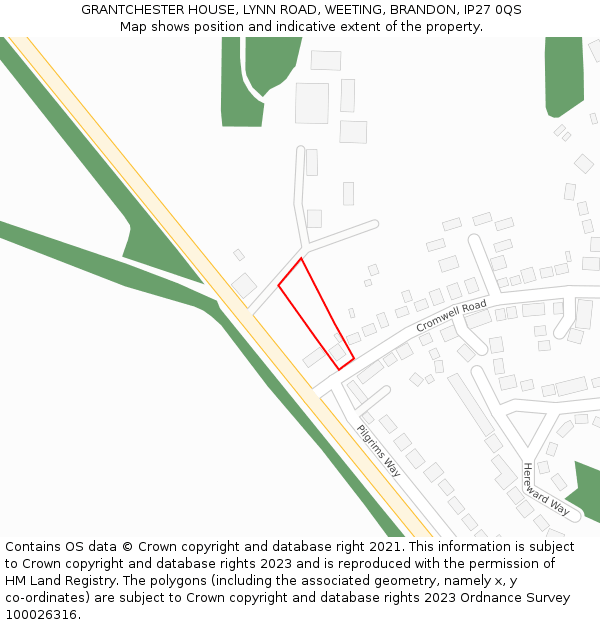 GRANTCHESTER HOUSE, LYNN ROAD, WEETING, BRANDON, IP27 0QS: Location map and indicative extent of plot