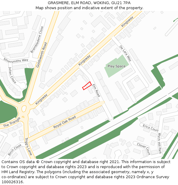 GRASMERE, ELM ROAD, WOKING, GU21 7PA: Location map and indicative extent of plot