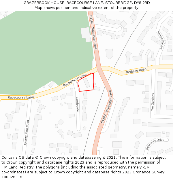GRAZEBROOK HOUSE, RACECOURSE LANE, STOURBRIDGE, DY8 2RD: Location map and indicative extent of plot