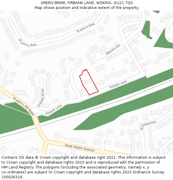 GREEN BRIAR, FIRBANK LANE, WOKING, GU21 7QS: Location map and indicative extent of plot