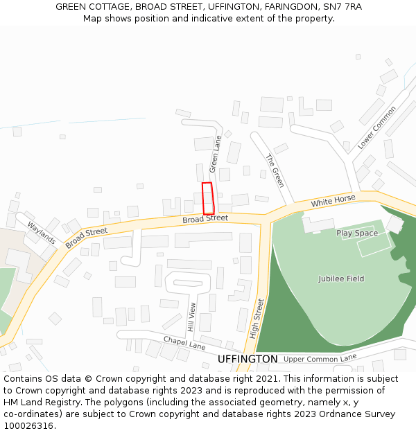 GREEN COTTAGE, BROAD STREET, UFFINGTON, FARINGDON, SN7 7RA: Location map and indicative extent of plot