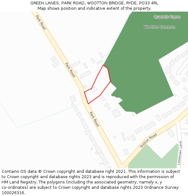 GREEN LANES, PARK ROAD, WOOTTON BRIDGE, RYDE, PO33 4RL: Location map and indicative extent of plot