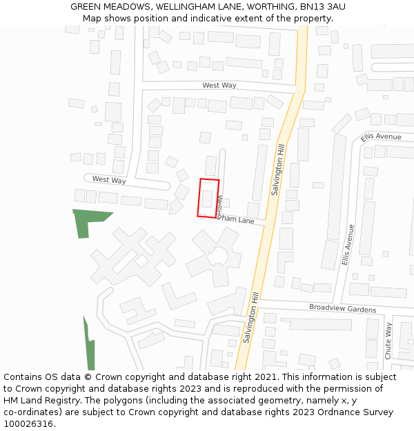 GREEN MEADOWS, WELLINGHAM LANE, WORTHING, BN13 3AU: Location map and indicative extent of plot