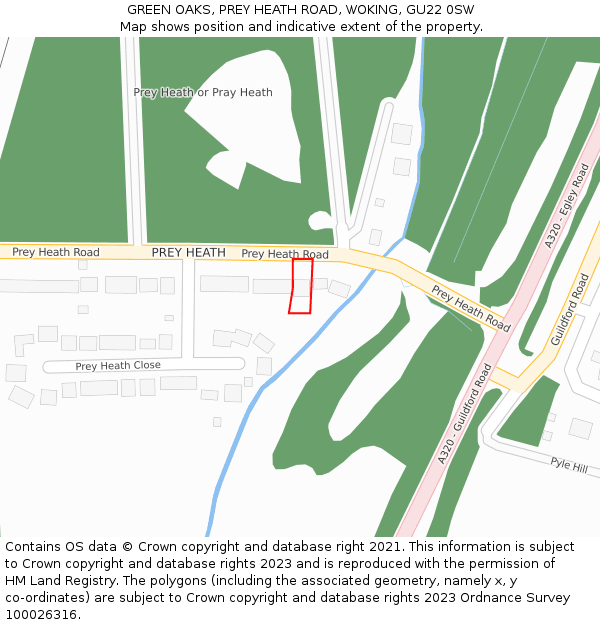 GREEN OAKS, PREY HEATH ROAD, WOKING, GU22 0SW: Location map and indicative extent of plot