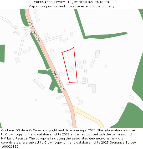 GREENACRE, HOSEY HILL, WESTERHAM, TN16 1TA: Location map and indicative extent of plot