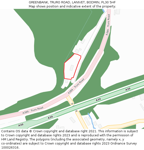 GREENBANK, TRURO ROAD, LANIVET, BODMIN, PL30 5HF: Location map and indicative extent of plot