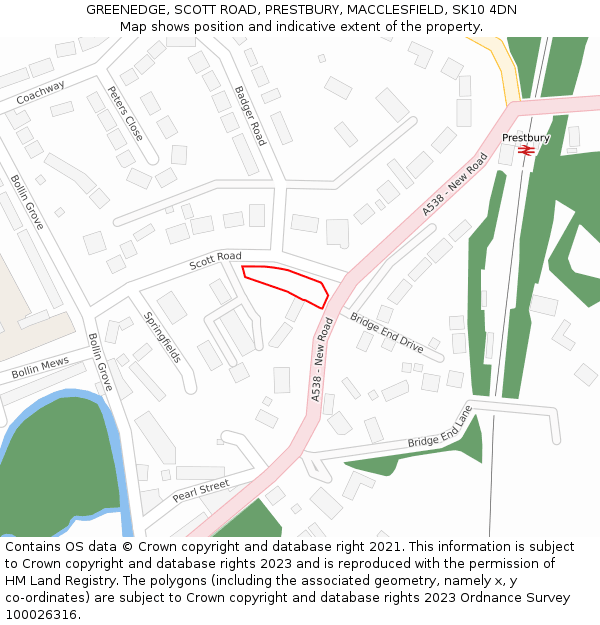 GREENEDGE, SCOTT ROAD, PRESTBURY, MACCLESFIELD, SK10 4DN: Location map and indicative extent of plot