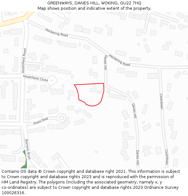 GREENWAYS, DANES HILL, WOKING, GU22 7HQ: Location map and indicative extent of plot