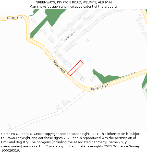 GREENWAYS, KIMPTON ROAD, WELWYN, AL6 9NN: Location map and indicative extent of plot