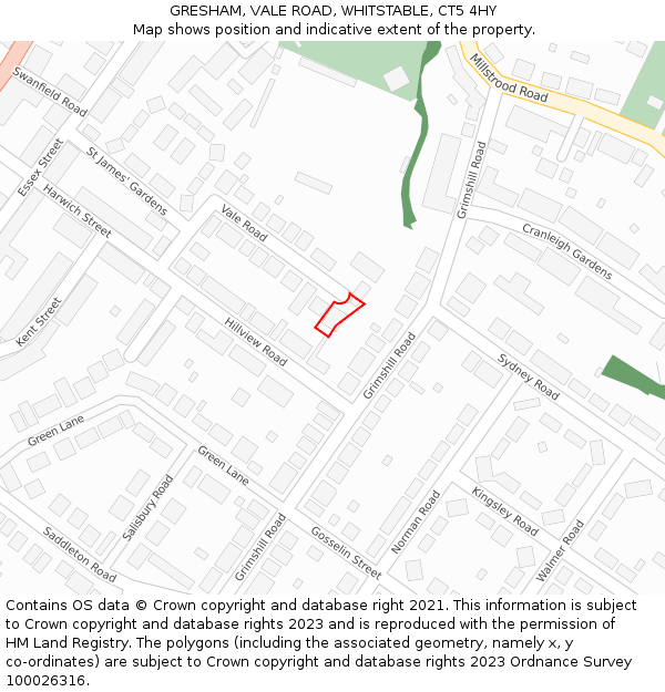 GRESHAM, VALE ROAD, WHITSTABLE, CT5 4HY: Location map and indicative extent of plot