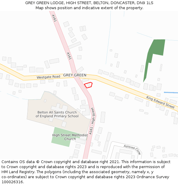 GREY GREEN LODGE, HIGH STREET, BELTON, DONCASTER, DN9 1LS: Location map and indicative extent of plot