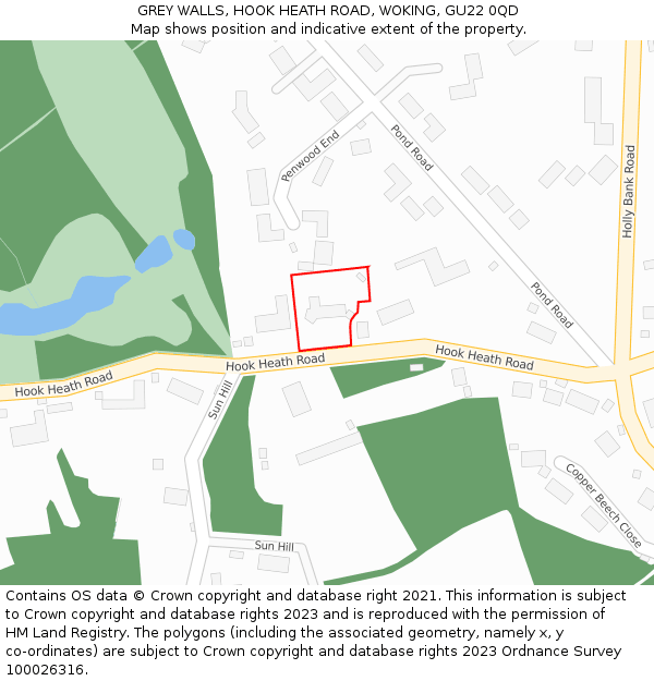 GREY WALLS, HOOK HEATH ROAD, WOKING, GU22 0QD: Location map and indicative extent of plot