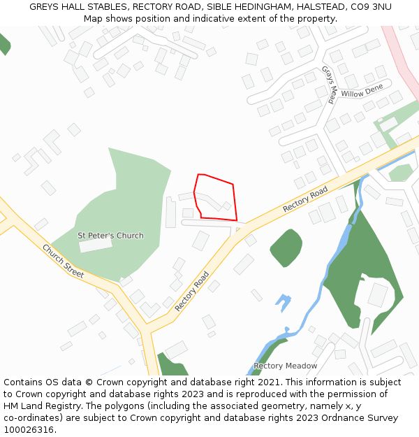 GREYS HALL STABLES, RECTORY ROAD, SIBLE HEDINGHAM, HALSTEAD, CO9 3NU: Location map and indicative extent of plot
