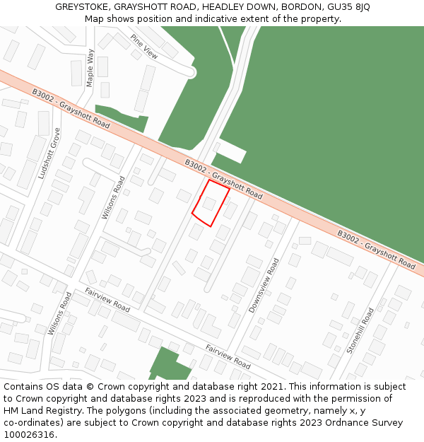 GREYSTOKE, GRAYSHOTT ROAD, HEADLEY DOWN, BORDON, GU35 8JQ: Location map and indicative extent of plot