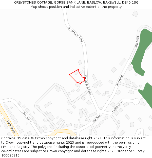 GREYSTONES COTTAGE, GORSE BANK LANE, BASLOW, BAKEWELL, DE45 1SG: Location map and indicative extent of plot