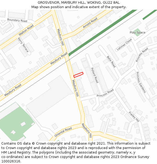 GROSVENOR, MAYBURY HILL, WOKING, GU22 8AL: Location map and indicative extent of plot