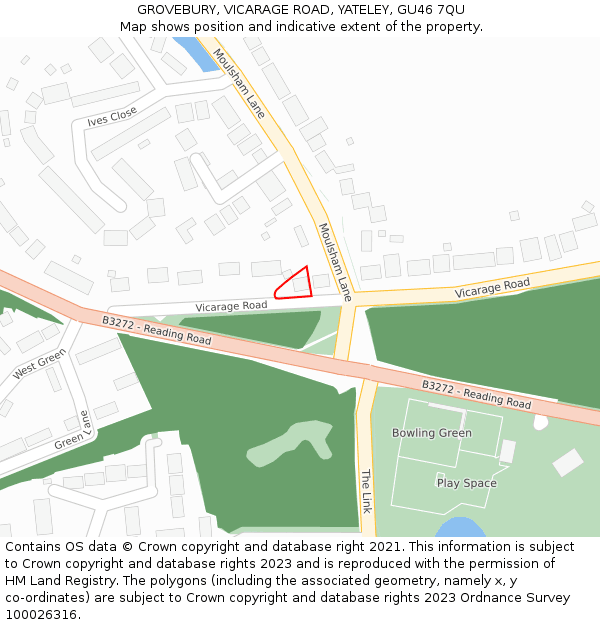 GROVEBURY, VICARAGE ROAD, YATELEY, GU46 7QU: Location map and indicative extent of plot