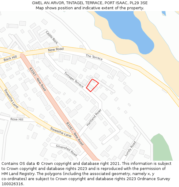 GWEL AN ARVOR, TINTAGEL TERRACE, PORT ISAAC, PL29 3SE: Location map and indicative extent of plot