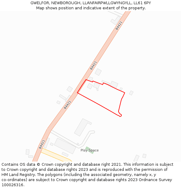 GWELFOR, NEWBOROUGH, LLANFAIRPWLLGWYNGYLL, LL61 6PY: Location map and indicative extent of plot