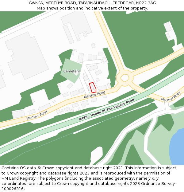 GWNFA, MERTHYR ROAD, TAFARNAUBACH, TREDEGAR, NP22 3AG: Location map and indicative extent of plot