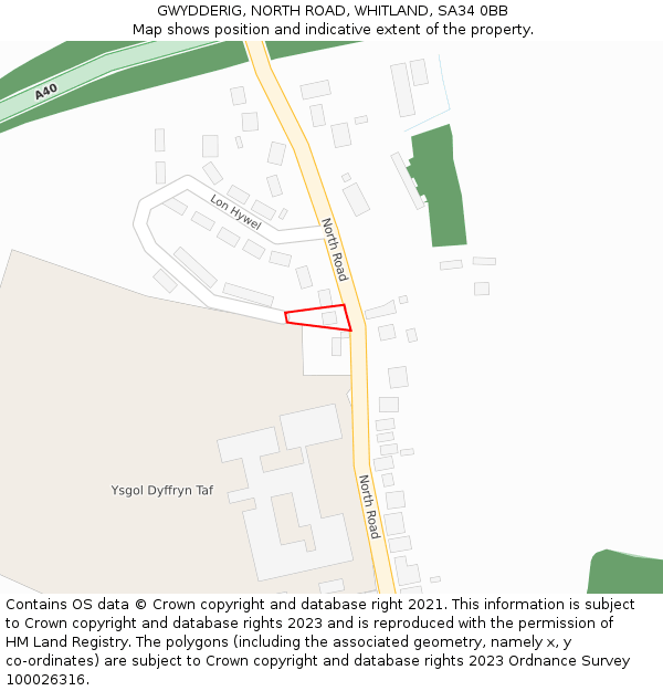 GWYDDERIG, NORTH ROAD, WHITLAND, SA34 0BB: Location map and indicative extent of plot