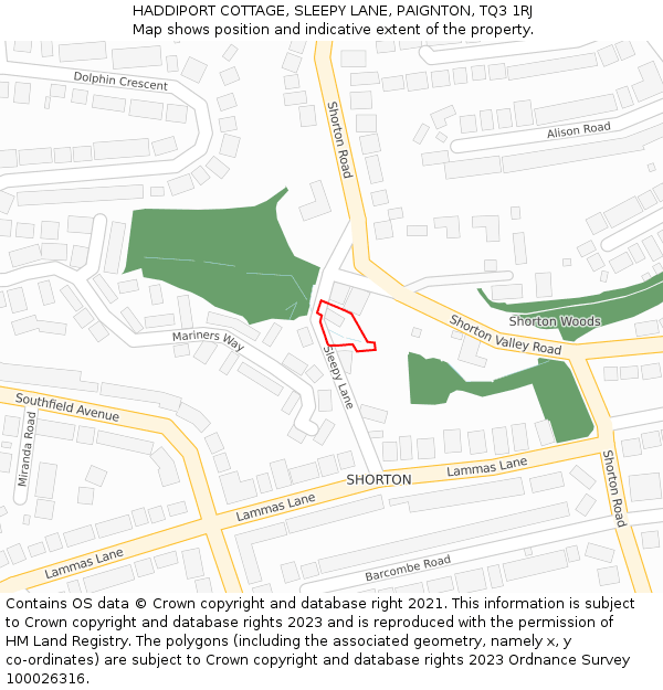 HADDIPORT COTTAGE, SLEEPY LANE, PAIGNTON, TQ3 1RJ: Location map and indicative extent of plot