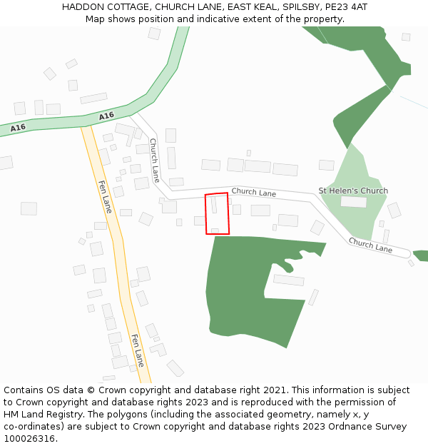 HADDON COTTAGE, CHURCH LANE, EAST KEAL, SPILSBY, PE23 4AT: Location map and indicative extent of plot