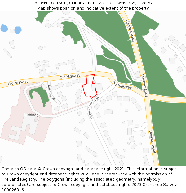 HAFRYN COTTAGE, CHERRY TREE LANE, COLWYN BAY, LL28 5YH: Location map and indicative extent of plot