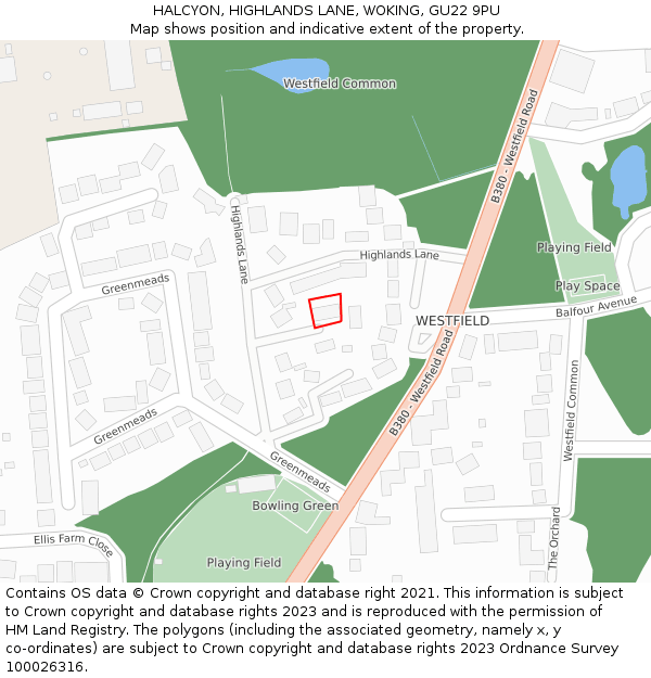 HALCYON, HIGHLANDS LANE, WOKING, GU22 9PU: Location map and indicative extent of plot