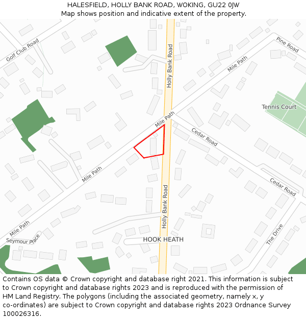 HALESFIELD, HOLLY BANK ROAD, WOKING, GU22 0JW: Location map and indicative extent of plot