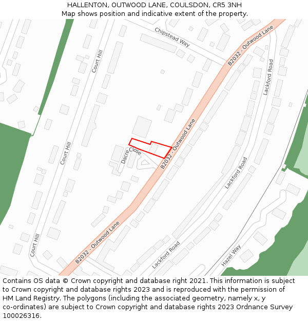 HALLENTON, OUTWOOD LANE, COULSDON, CR5 3NH: Location map and indicative extent of plot