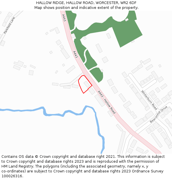 HALLOW RIDGE, HALLOW ROAD, WORCESTER, WR2 6DF: Location map and indicative extent of plot