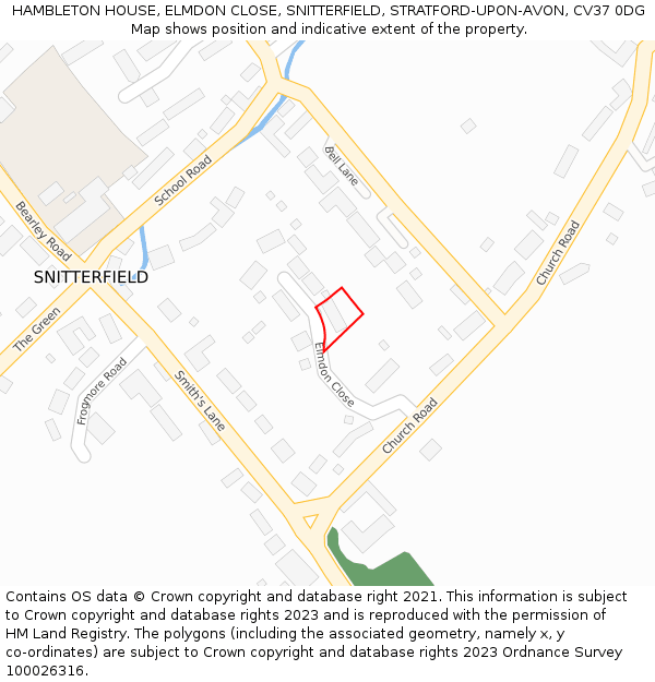 HAMBLETON HOUSE, ELMDON CLOSE, SNITTERFIELD, STRATFORD-UPON-AVON, CV37 0DG: Location map and indicative extent of plot
