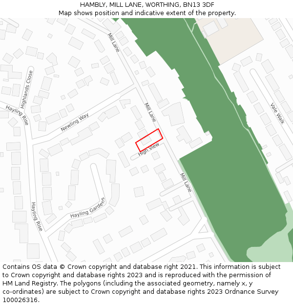 HAMBLY, MILL LANE, WORTHING, BN13 3DF: Location map and indicative extent of plot