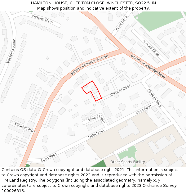 HAMILTON HOUSE, CHERITON CLOSE, WINCHESTER, SO22 5HN: Location map and indicative extent of plot