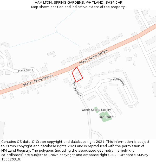HAMILTON, SPRING GARDENS, WHITLAND, SA34 0HP: Location map and indicative extent of plot